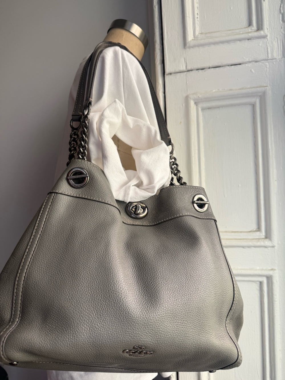 Coach Turnlock Edie Shoulder Bag 36855 Gray Polished Pebble Leather Carryall